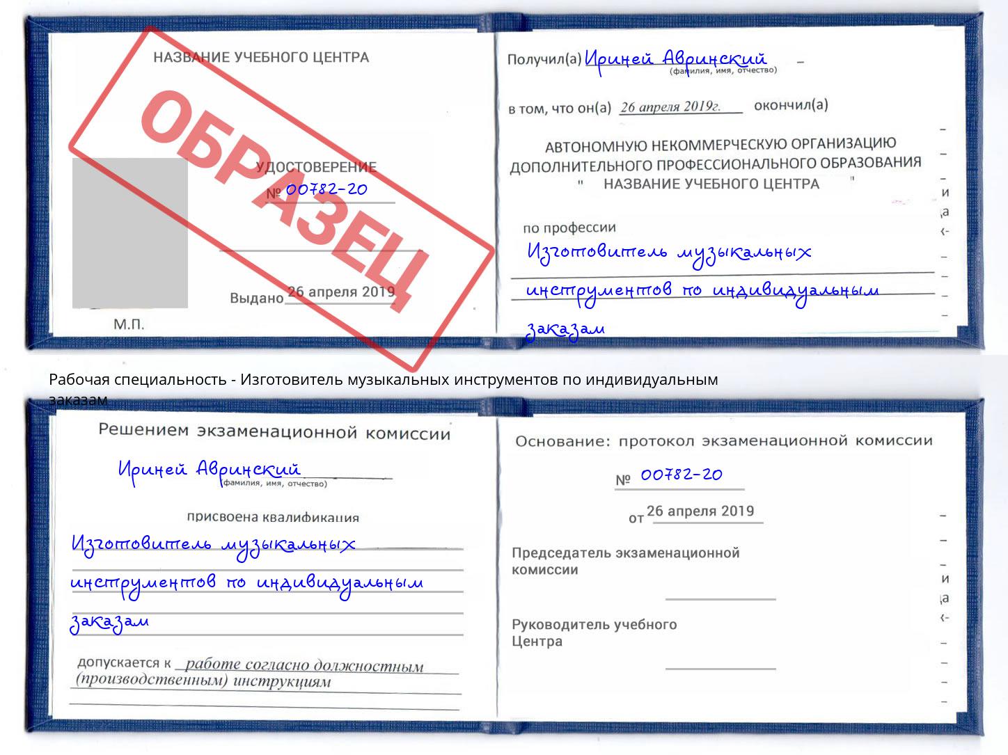 Изготовитель музыкальных инструментов по индивидуальным заказам Трёхгорный