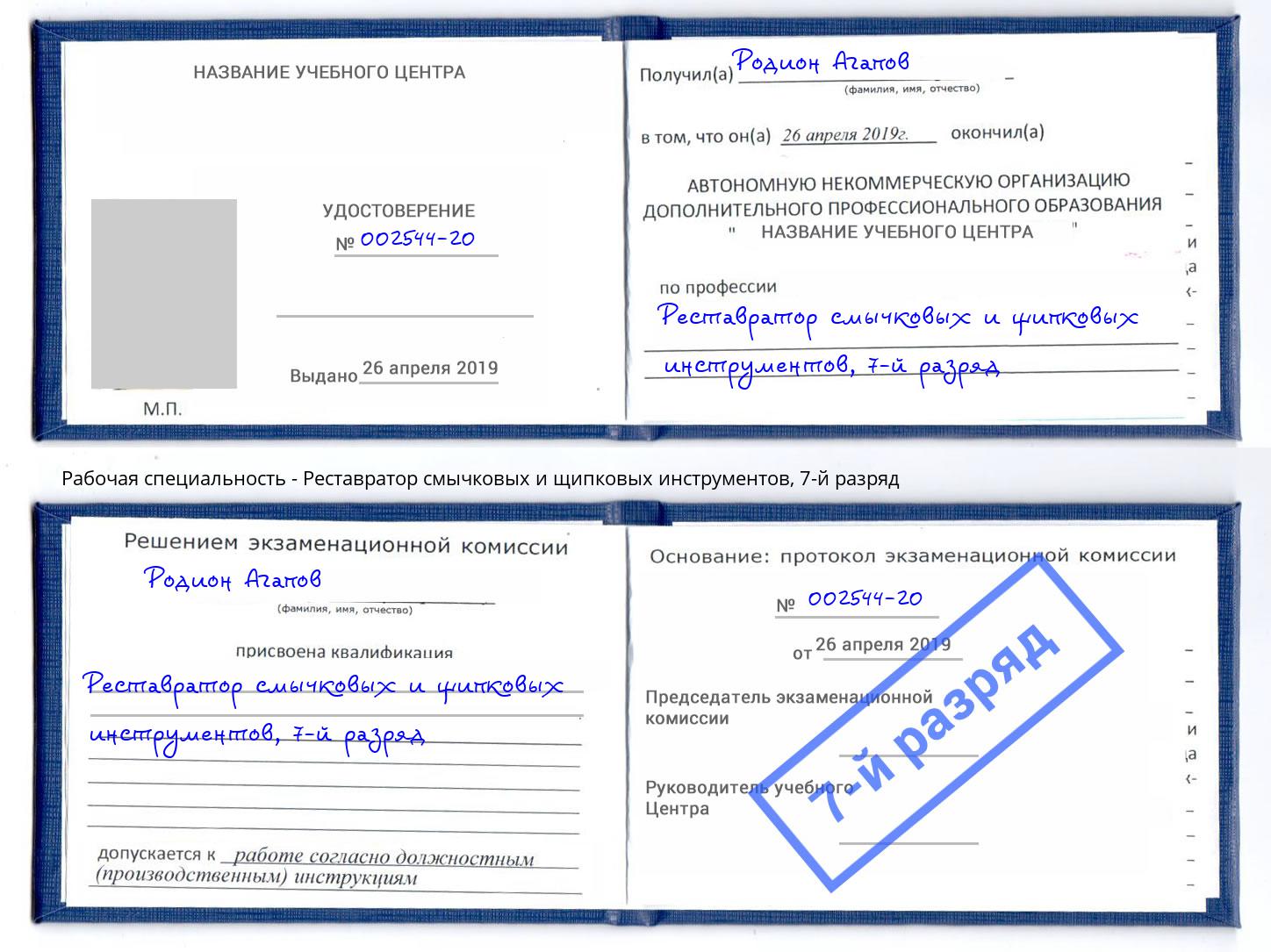 корочка 7-й разряд Реставратор смычковых и щипковых инструментов Трёхгорный