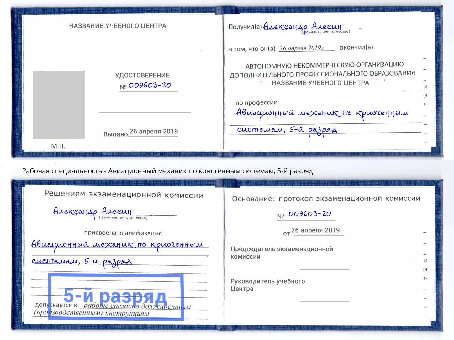 корочка 5-й разряд Авиационный механик по криогенным системам Трёхгорный