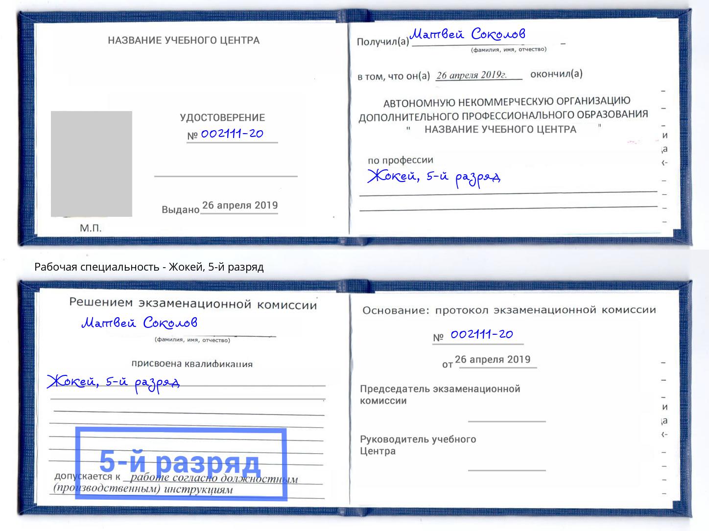 корочка 5-й разряд Жокей Трёхгорный